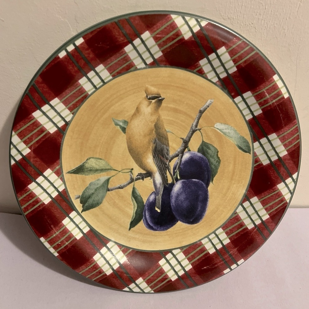 Lenox Winter Greetings Everyday Tartan Cedar Waxwing 10.75 Inch Dinner Plate